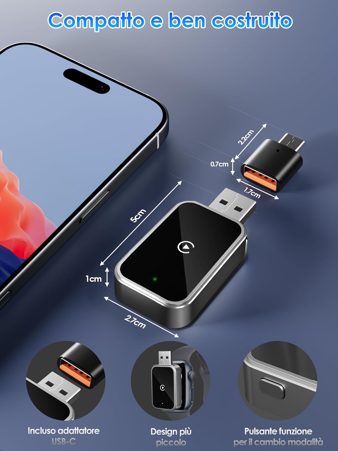 Adattatore Wireless per CarPlay Upgrade 2025 USB / Type-C - immagine 2