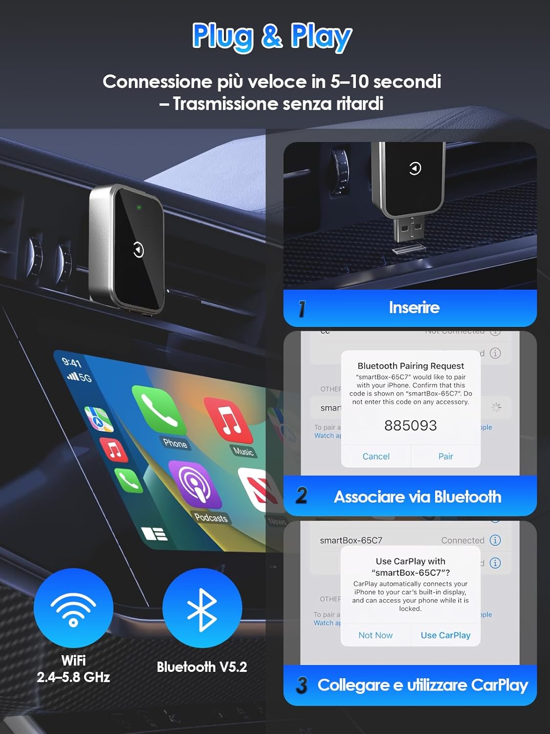 Adattatore Wireless per CarPlay Upgrade 2025 USB / Type-C - immagine 4
