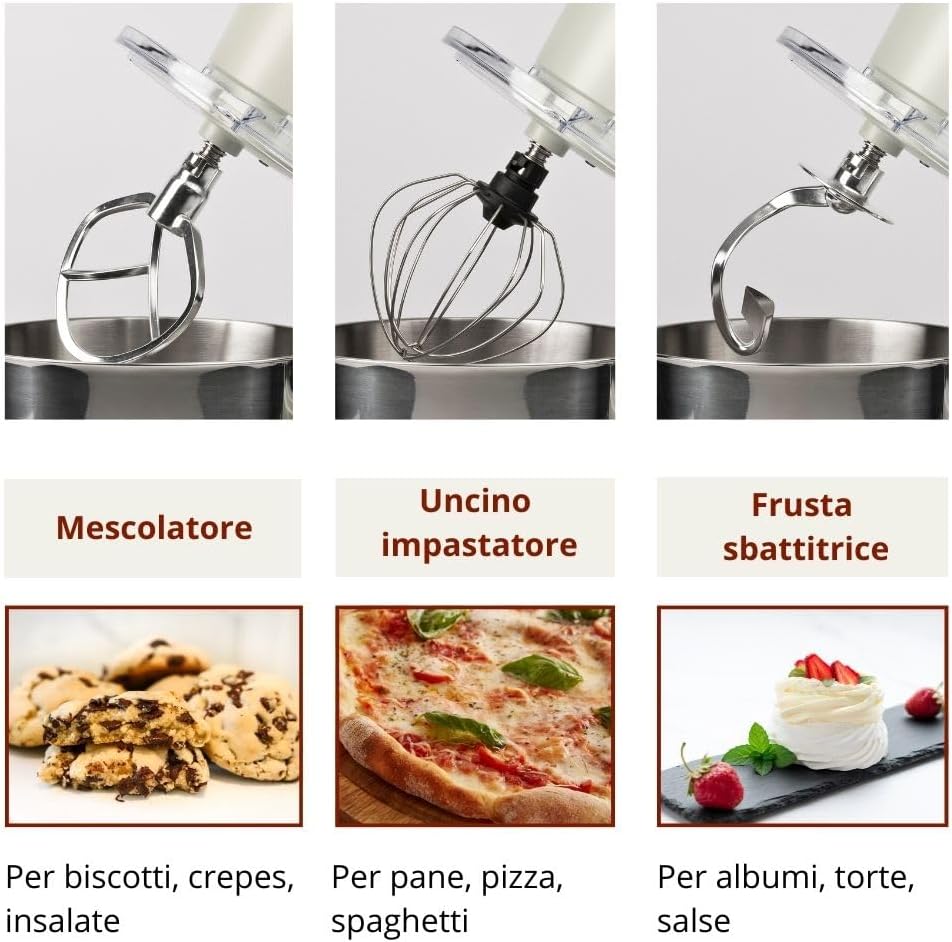 Girmi IM47 Impastatrice Planetaria, 6 Litri, 1500 W, Panna - immagine 2