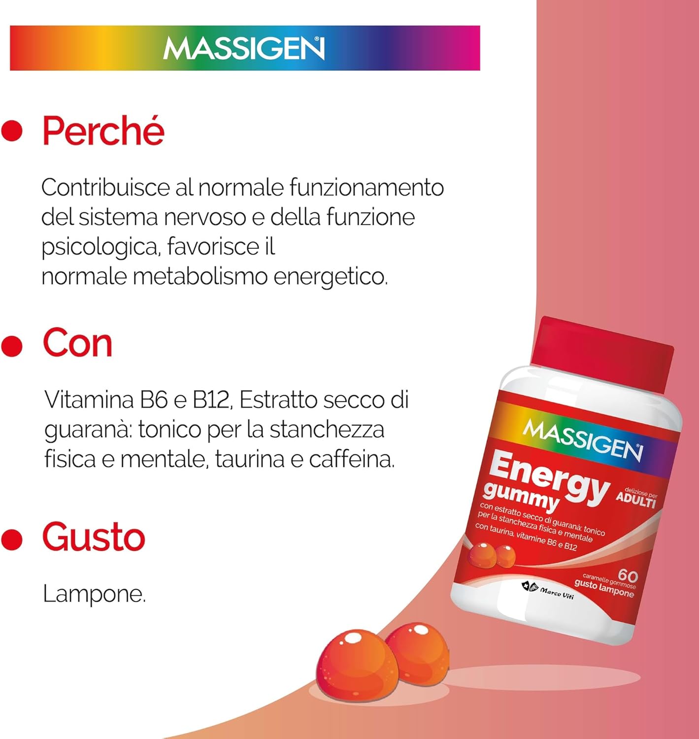 Massigen Energy Gummy con Guaranà e Caffeina 60 caramelle - immagine 1