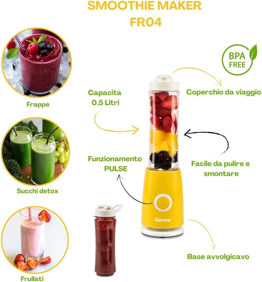 Girmi FR04 Frullatore Smoothie Maker, 0,5 Litri, BPA Free - immagine 2
