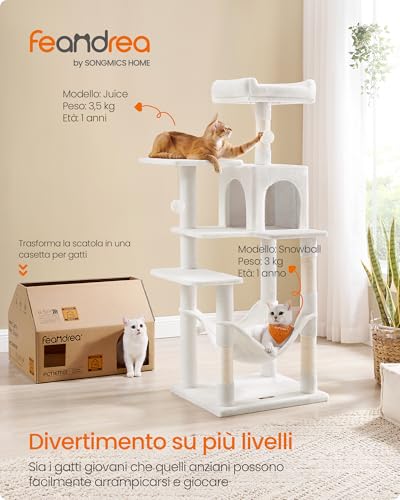 Feandrea Albero Tiragraffi per Gatti 143 cm, Bianco Crema - immagine 2