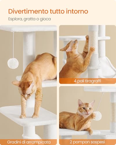 Feandrea Albero Tiragraffi per Gatti 143 cm, Bianco Crema - immagine 5