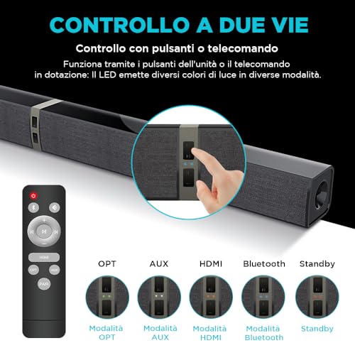 Soundbar Bluetooth TV 32 Pollici Staccabile, Audio Potente - immagine 4