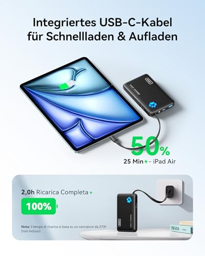 INIU 45W Power Bank 10000mAh con USB C Integrato - immagine 3