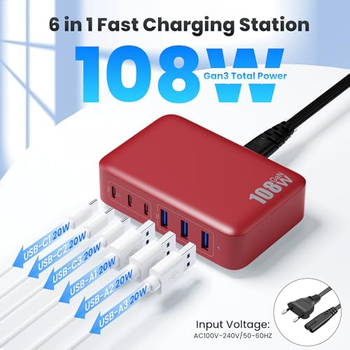 Caricatore USB C Multiplo 108W, 6 Porte GaN III - immagine 1
