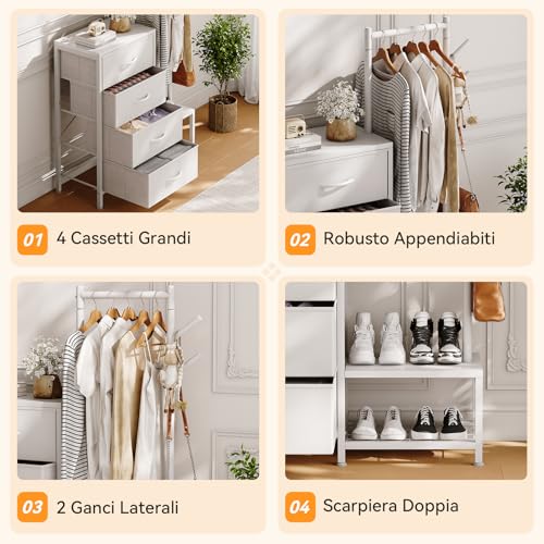 Cassettiera ODK 3 in 1 con Appendiabiti e Scarpiera - immagine 5