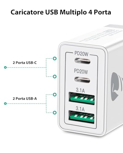 Caricatore USB C Rapido 40W 4 Porte - immagine 1