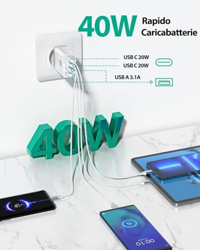Caricatore USB C Rapido 40W 4 Porte - immagine 2