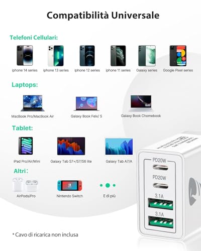Caricatore USB C Rapido 40W 4 Porte - immagine 3