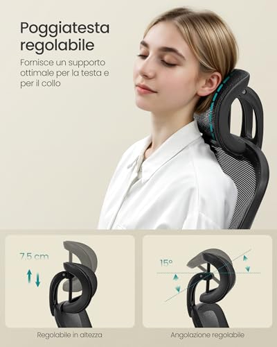 SONGMICS Sedia da Ufficio Ergonomica con Braccioli - immagine 3