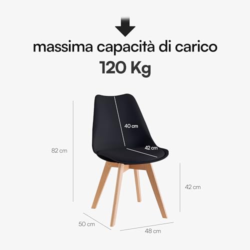 Baroni Home Set di 4 Sedie da Pranzo con Gambe in Legno - immagine 2