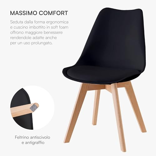 Baroni Home Set di 4 Sedie da Pranzo con Gambe in Legno - immagine 3