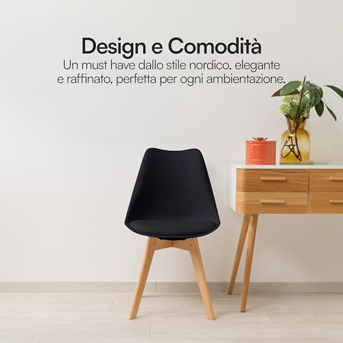 Baroni Home Set di 4 Sedie da Pranzo con Gambe in Legno - immagine 5
