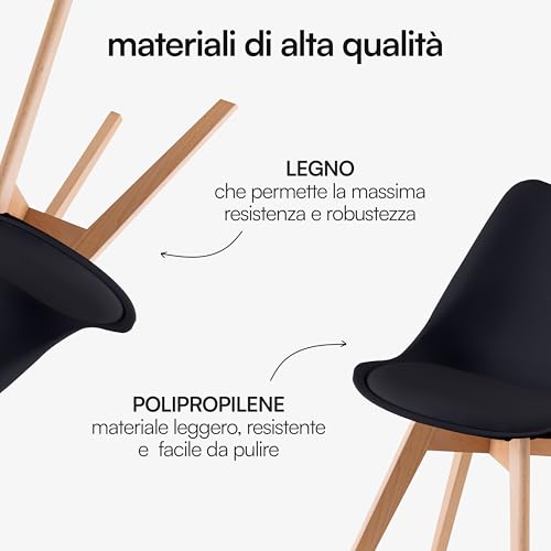 Baroni Home Set di 4 Sedie da Pranzo con Gambe in Legno - immagine 6