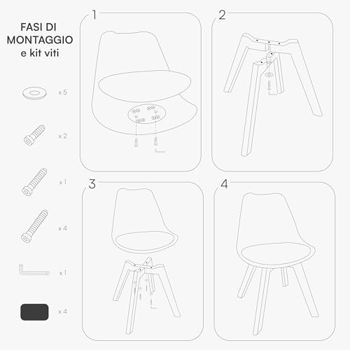 Baroni Home Set di 4 Sedie da Pranzo con Gambe in Legno - immagine 8