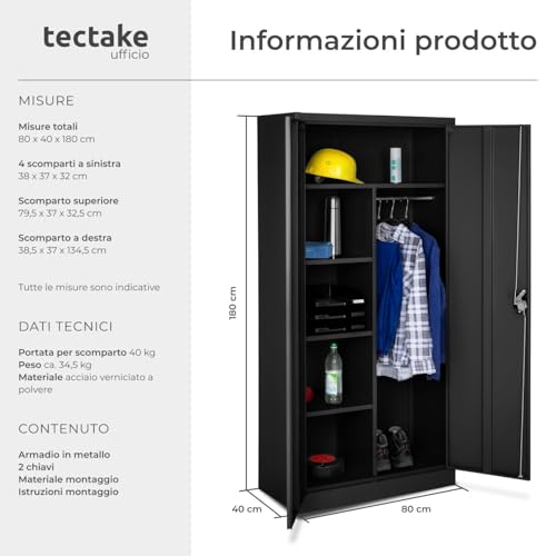 Armadio Portadocumenti Tectake Nero - immagine 1