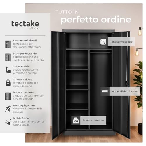 Armadio Portadocumenti Tectake Nero - immagine 2