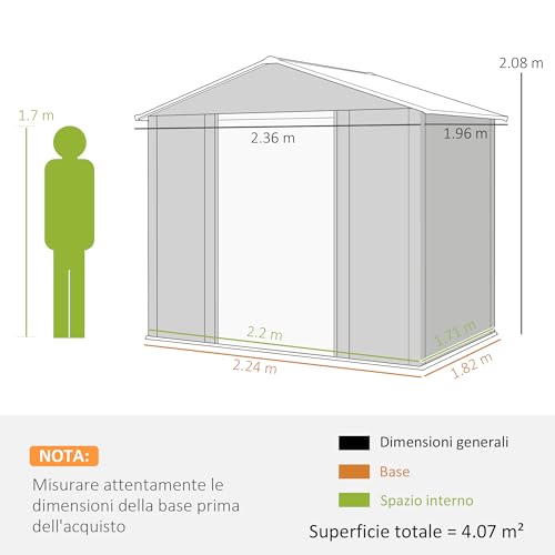 Casetta da Giardino Outsunny 4.07m² Effetto Legno - immagine 8