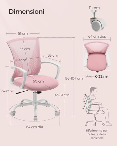 Sedia da Ufficio SONGMICS Rosa Gelatina - immagine 2