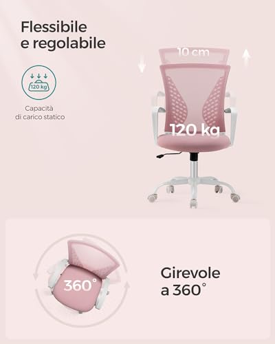 Sedia da Ufficio SONGMICS Rosa Gelatina - immagine 4