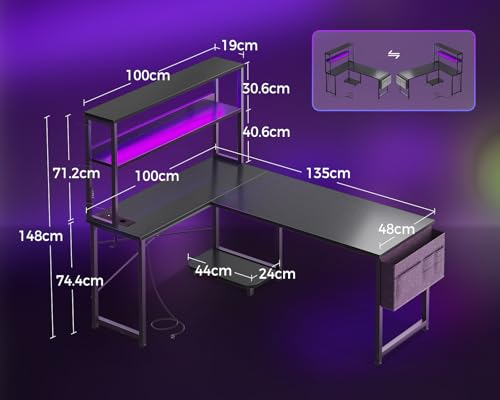 Scrivania Gaming Angolare Coleshome con LED - immagine 2