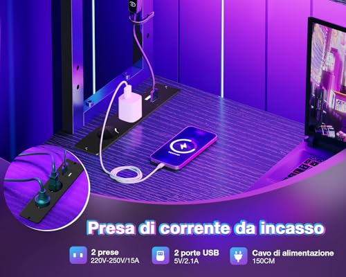 Scrivania Gaming Angolare Coleshome con LED - immagine 3