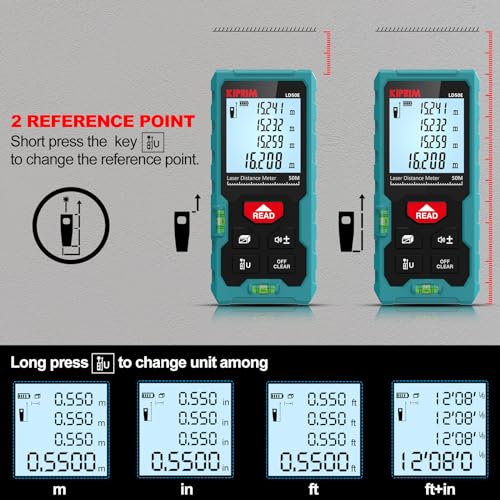 Misuratore Laser Kiprim 50M con LCD e Bolla - immagine 2