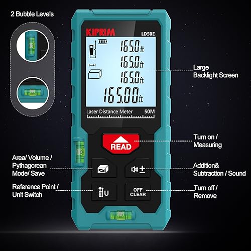 Misuratore Laser Kiprim 50M con LCD e Bolla - immagine 6