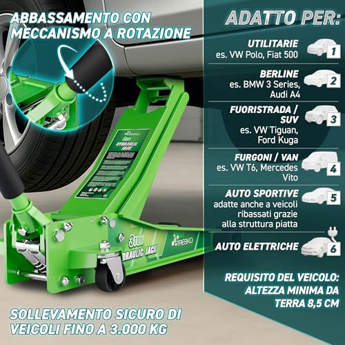 TRESKO Cric idraulico 3T verde - immagine 2