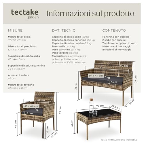 Set da Giardino in Rattan, 4 Posti - tectake - immagine 5