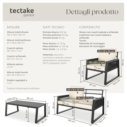 Set Salottino da Giardino Tectake in Alluminio - immagine 5
