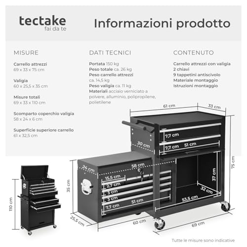 Carrello Portautensili Officina Nero - immagine 1