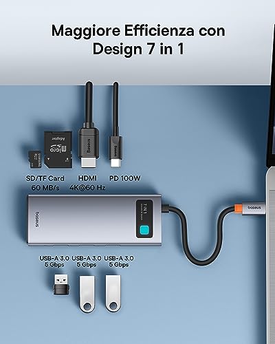 Baseus Hub USB C 7 in 1 Adattatore - immagine 1