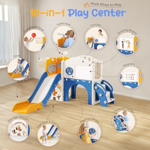 Scivolo per bambini con canestro da basket, 6 in 1 - immagine 3