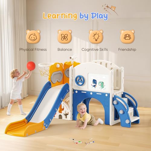 Scivolo per bambini con canestro da basket, 6 in 1 - immagine 5
