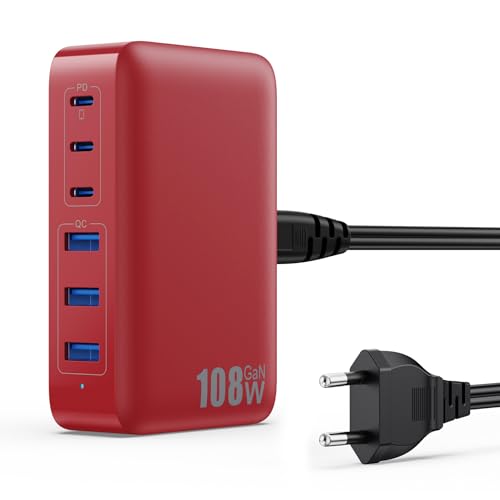 Caricatore USB C Multiplo 108W, 6 Porte GaN III