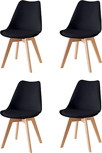 Baroni Home Set di 4 Sedie da Pranzo con Gambe in Legno