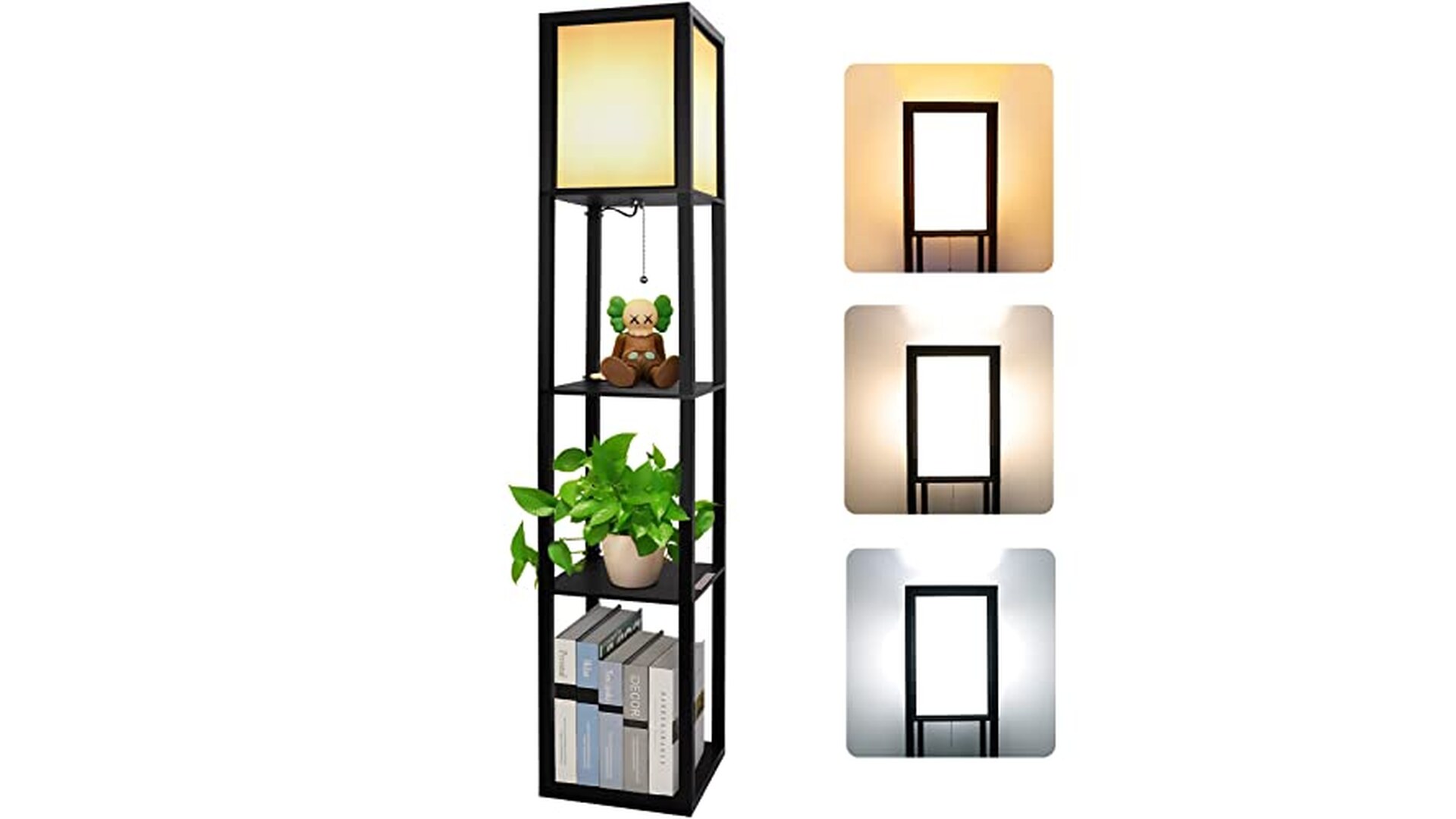 Lampada da Terra con Scaffale in Legno